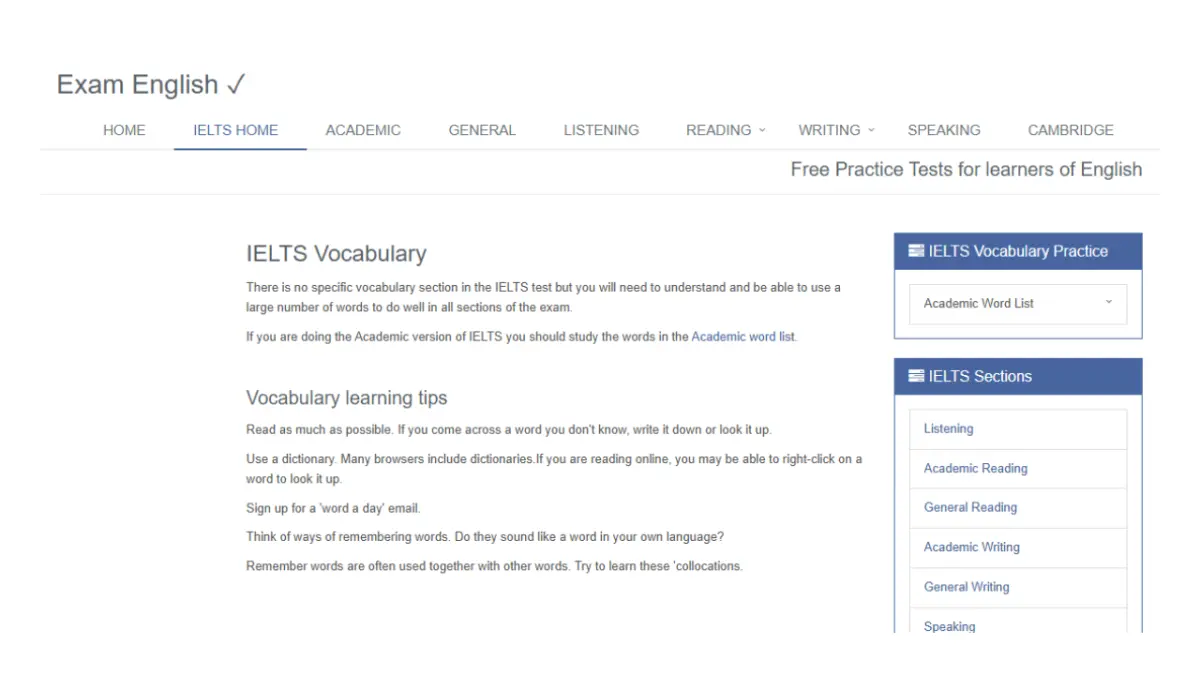 Website học từ vựng IELTS Exam English - IELTS Vocabulary
