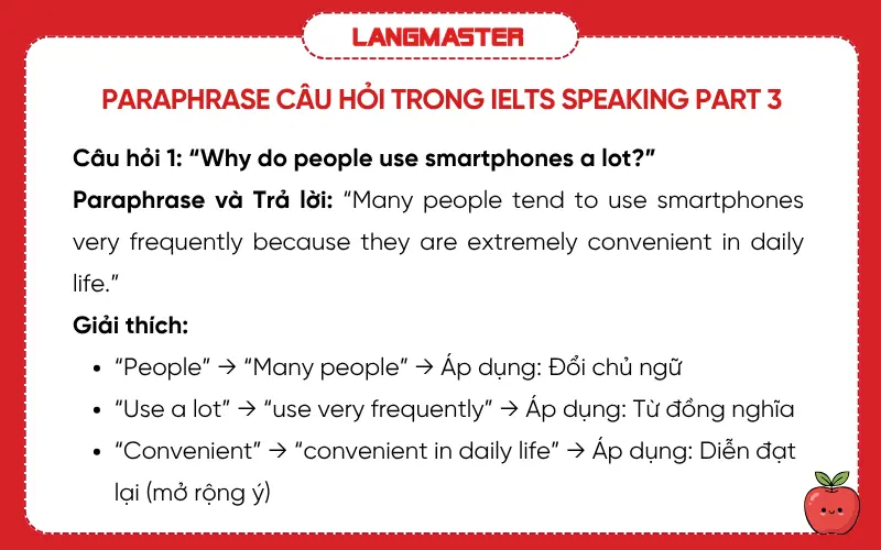 Paraphrase câu hỏi trong IELTS Speaking Part 3
