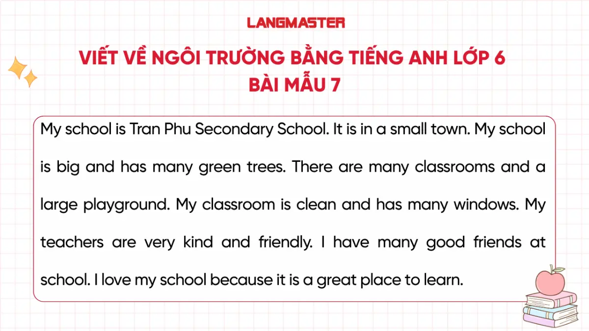 Bài mẫu tả về ngôi trường bằng tiếng Anh lớp 6