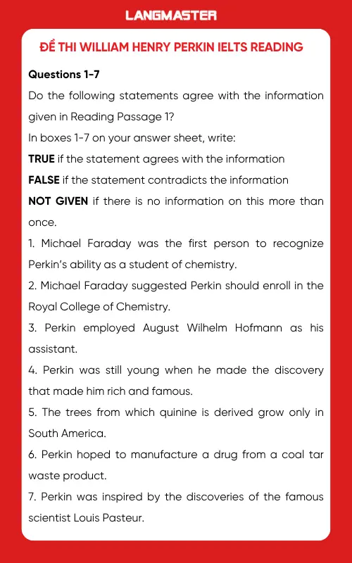 Đề thi William Henry Perkin IELTS Reading