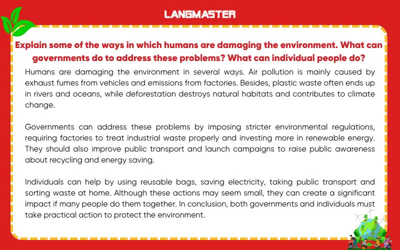Bài mẫu IELTS Writing Task 2 chủ đề Environment