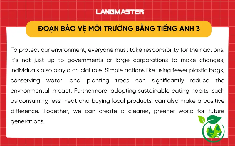 Viết đoạn văn bảo vệ môi trường bằng tiếng Anh - Đoạn mẫu 3