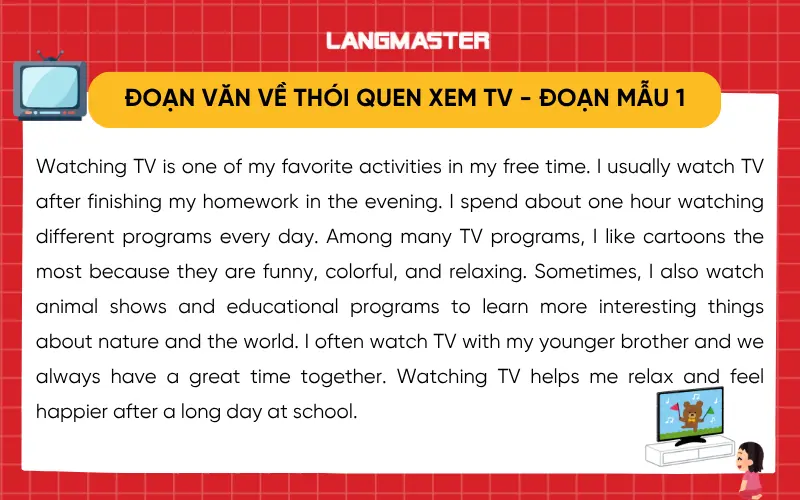 Đoạn văn về thói quen xem TV - Đoạn mẫu 1