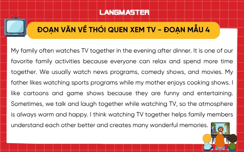 Đoạn văn về thói quen xem TV cùng gia đình - Đoạn mẫu 4