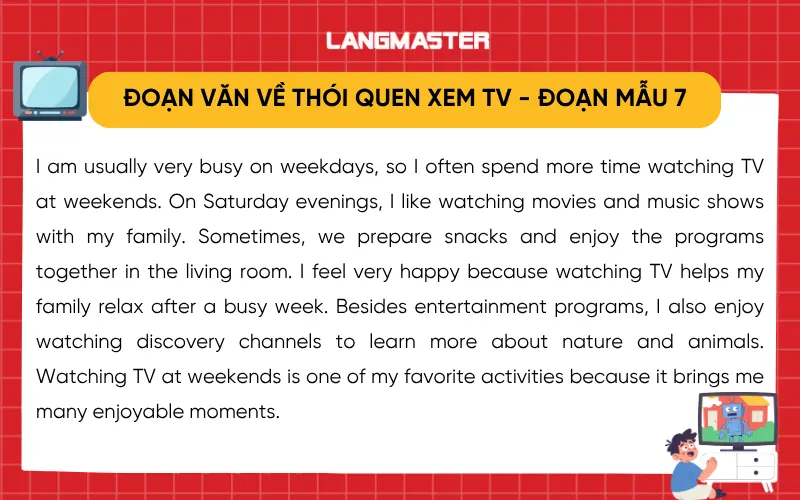 Đoạn văn về thói quen xem TV vào cuối tuần - Đoạn mẫu 7