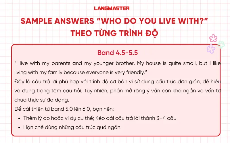 Sample answers “Who do you live with?” band 4.5-5.5