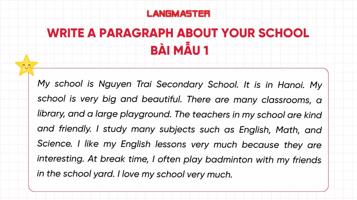 Write a paragraph about your school - Bài mẫu 1