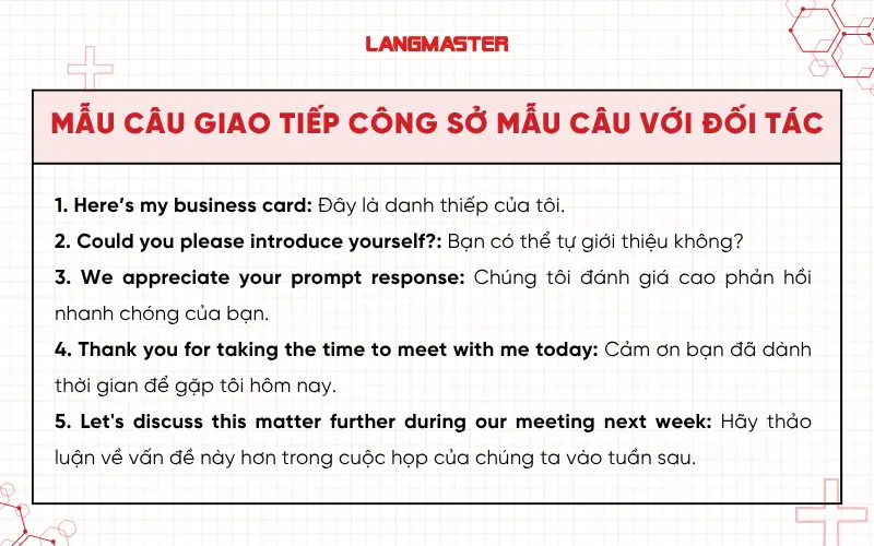 Mẫu câu giao tiếp công sở mẫu câu với đối tác