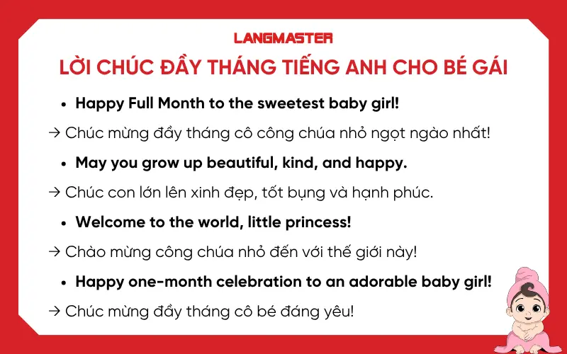 Lời chúc đầy tháng tiếng Anh cho bé gái