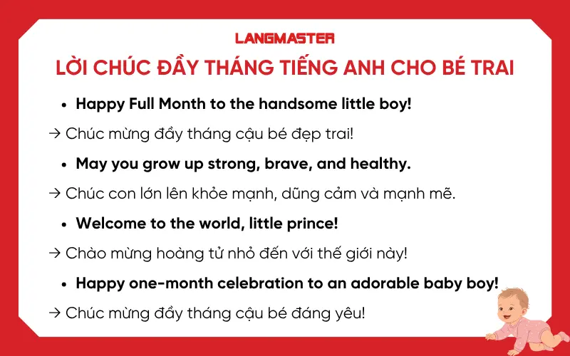 Lời chúc đầy tháng tiếng Anh cho bé trai