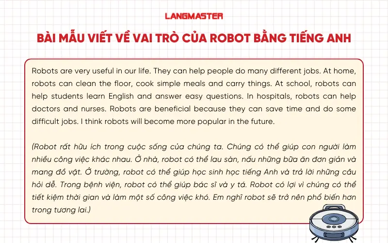 Bài mẫu viết về vai trò của Robot bằng tiếng Anh