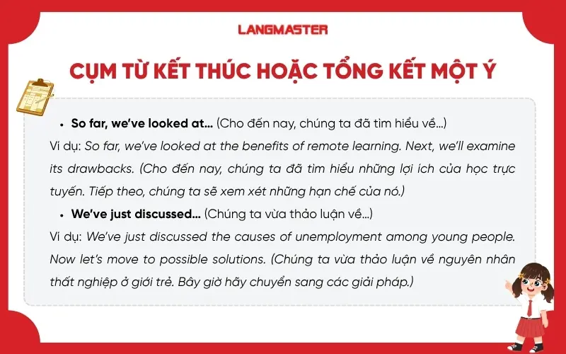 Cụm từ kết thúc hoặc tổng kết một ý