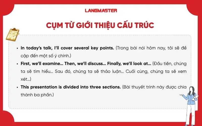Cụm từ giới thiệu cấu trúc hoặc các ý chính