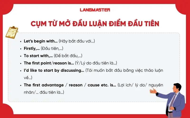 Cụm từ mở đầu luận điểm đầu tiên