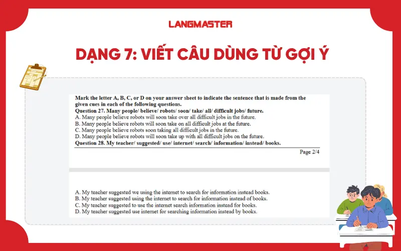 Dạng 7: Viết câu dùng từ gợi ý