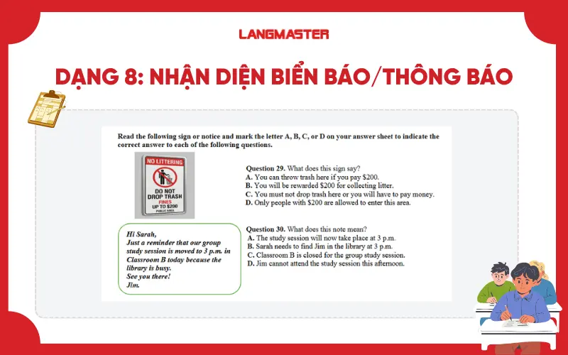 Dạng 8: Nhận diện biển báo/thông báo