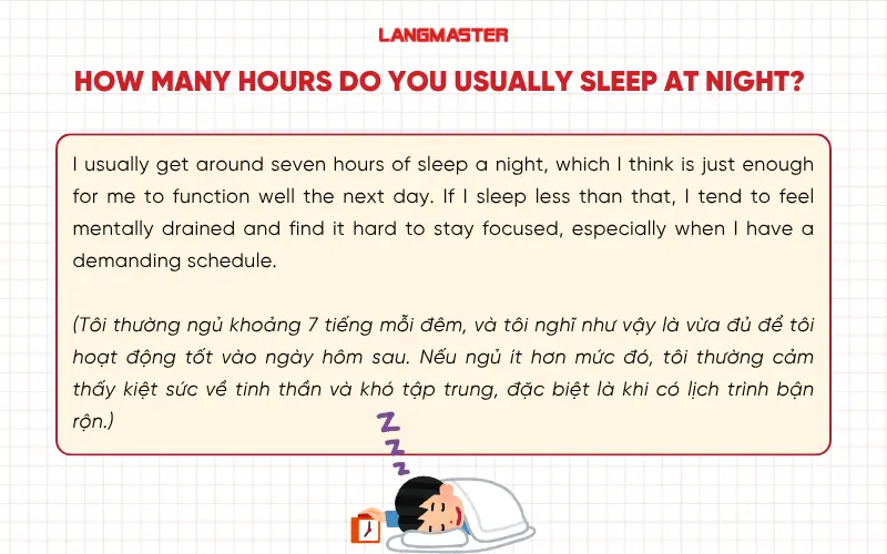 How many hours do you usually sleep at night? IELTS Speaking part 1 cam 18 test 4