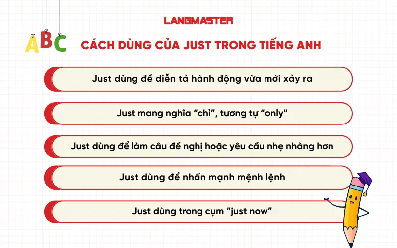 Cách dùng của Just trong tiếng Anh
