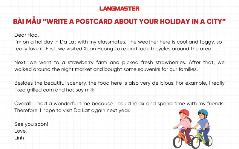 Bài mẫu “Write a postcard about your holiday in a city”