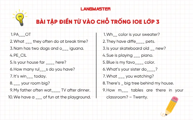 Bài tập điền từ vào chỗ trống Luyện thi IOE lớp 3