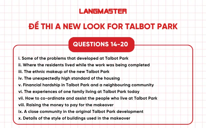 Đề thi A New Look for Talbot Park