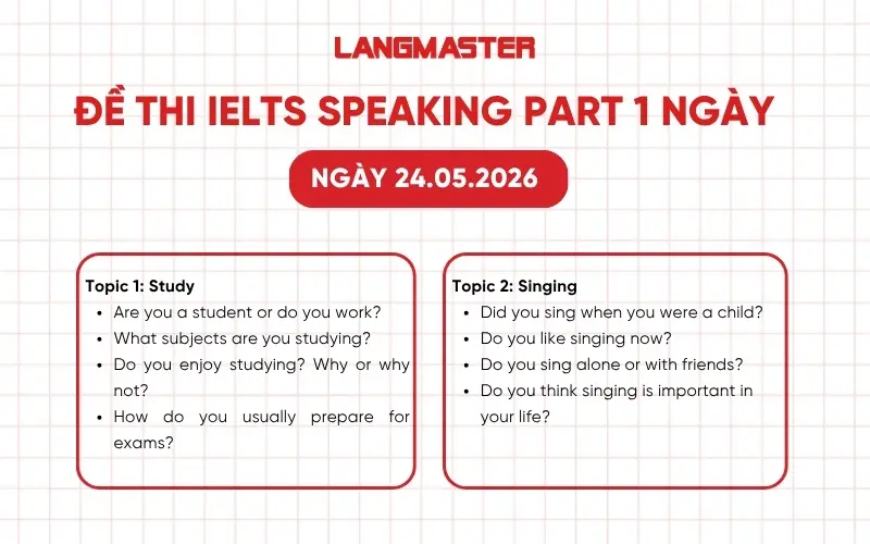Đề thi IELTS Speaking Part 1 ngày 24.05.2026