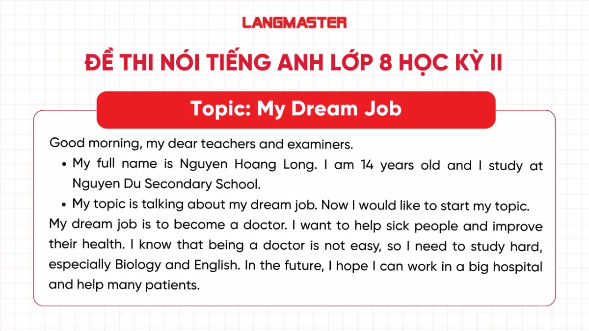 Đề thi nói tiếng Anh lớp 8 học kỳ II