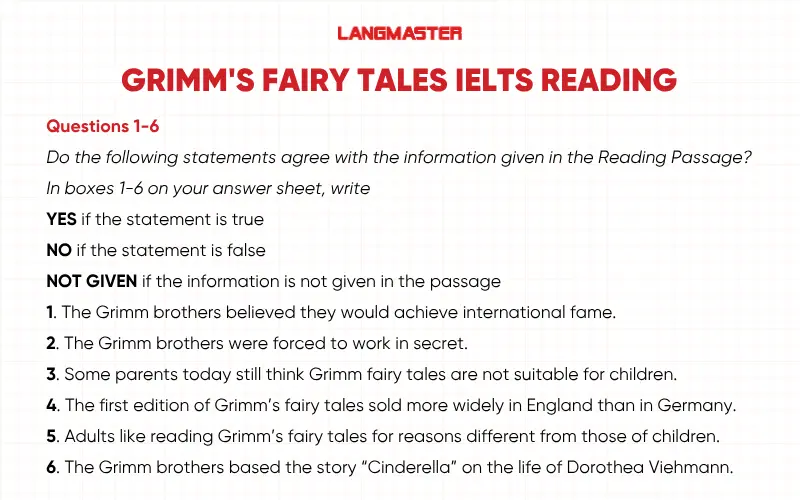 Đề bài Grimm's Fairy Tales IELTS Reading