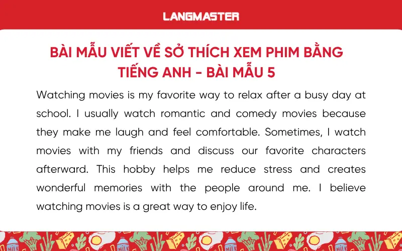 Bài mẫu viết về sở thích xem phim bằng tiếng Anh - bài mẫu 5