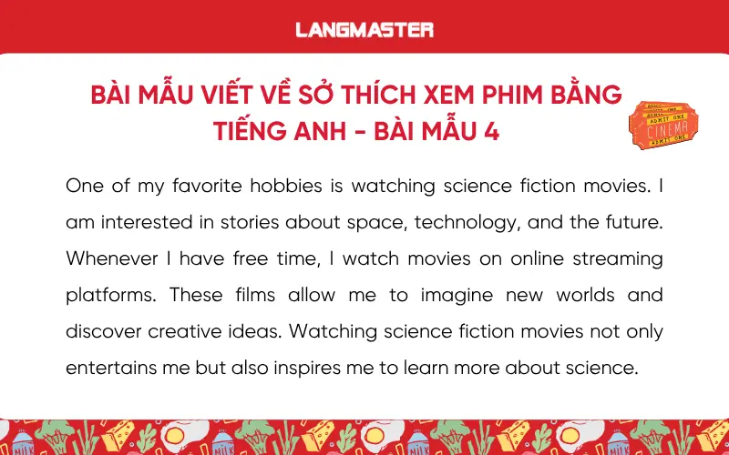 Bài mẫu viết về sở thích xem phim bằng tiếng Anh - bài mẫu 4