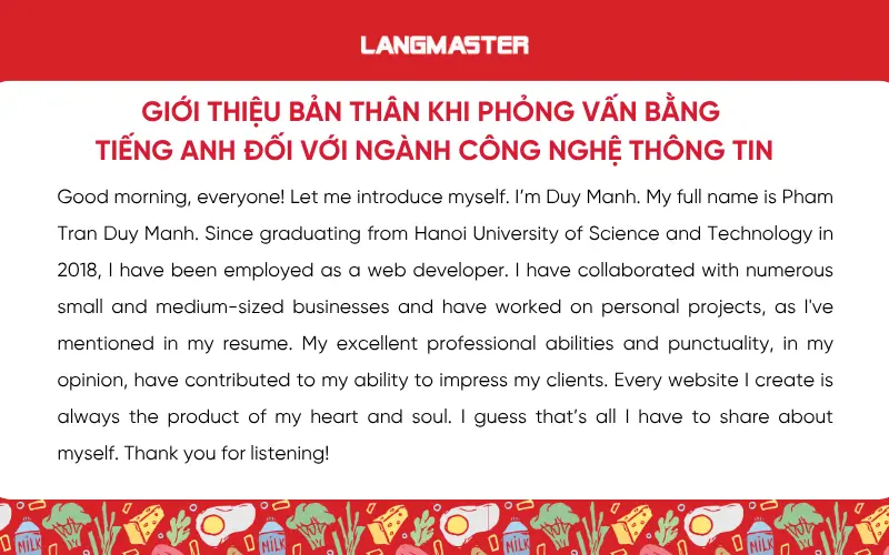 Giới thiệu bản thân khi phỏng vấn bằng tiếng Anh đối với ngành Công nghệ Thông tin