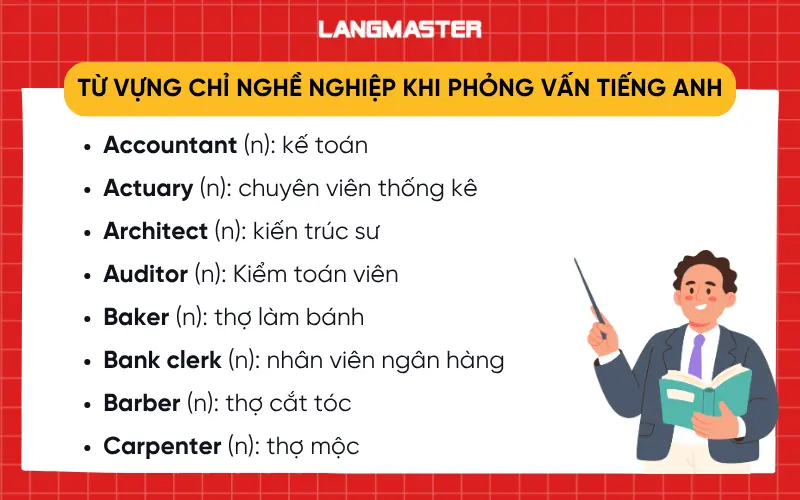Từ vựng chỉ nghề nghiệp khi phỏng vấn bằng tiếng Anh