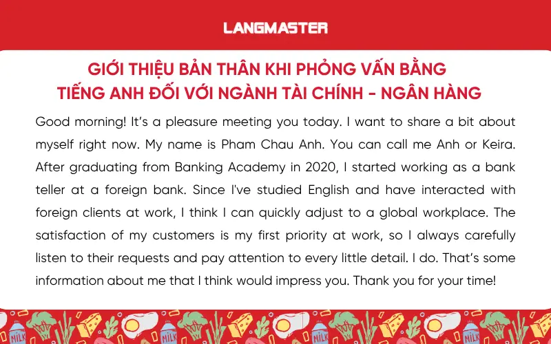 Giới thiệu bản thân khi phỏng vấn bằng tiếng Anh đối với ngành Tài chính - Ngân hàng