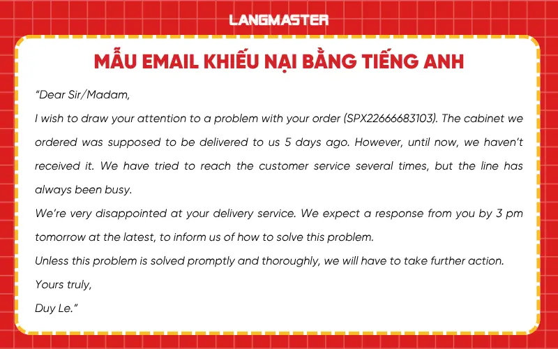 Mẫu email khiếu nại bằng tiếng Anh