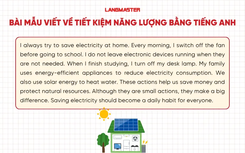 Bài mẫu viết đoạn văn tiếng Anh về tiết kiệm năng lượng