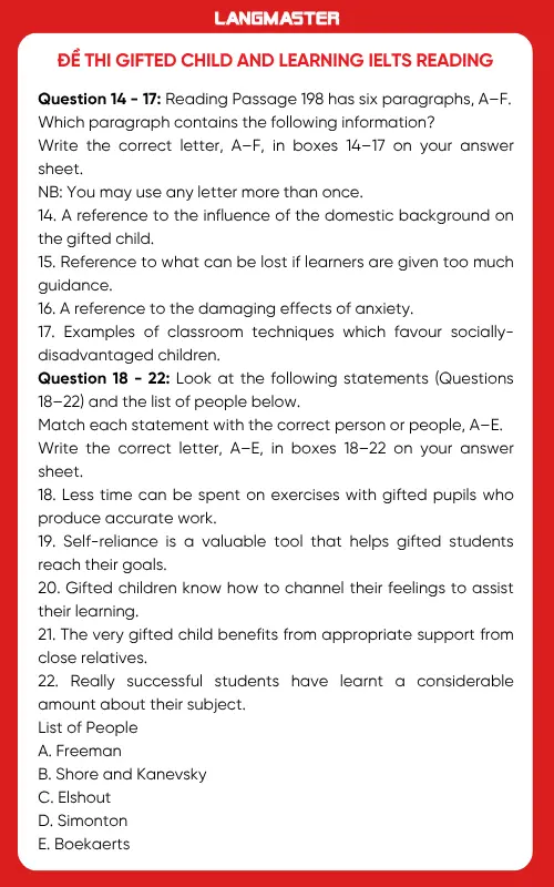 Đề thi Gifted child and learning IELTS Reading