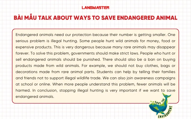 Bài mẫu Talk about ways to save endangered animal