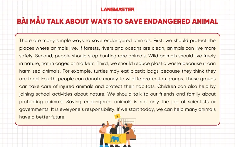Bài mẫu Talk about ways to save endangered animal