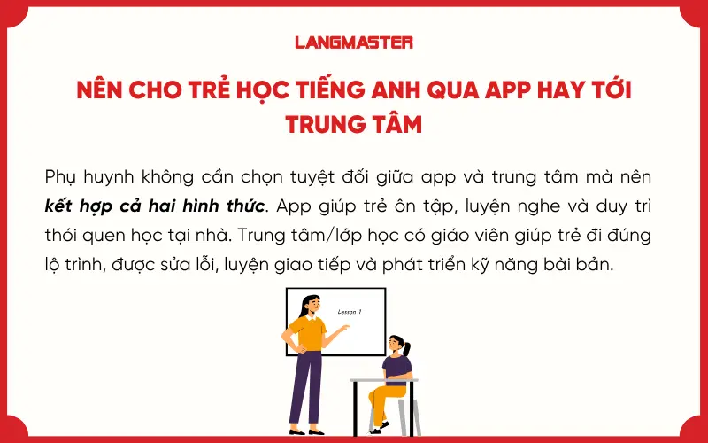 Nên cho trẻ học tiếng Anh qua app hay tới trung tâm