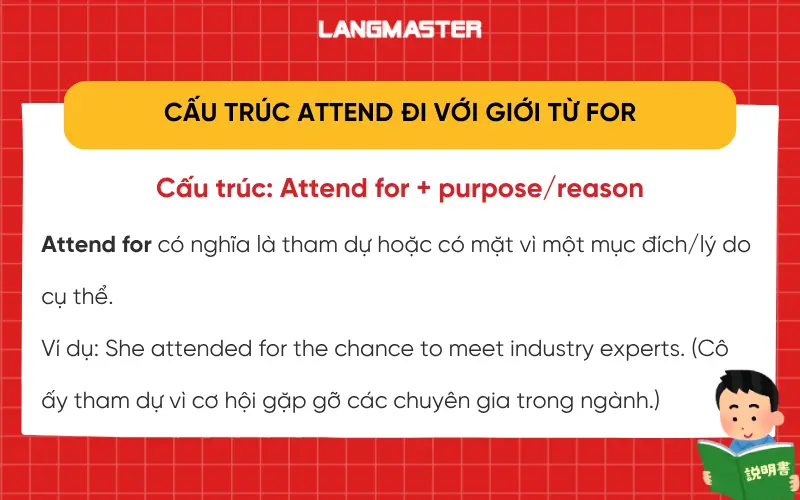 Cấu trúc attend đi với giới từ for