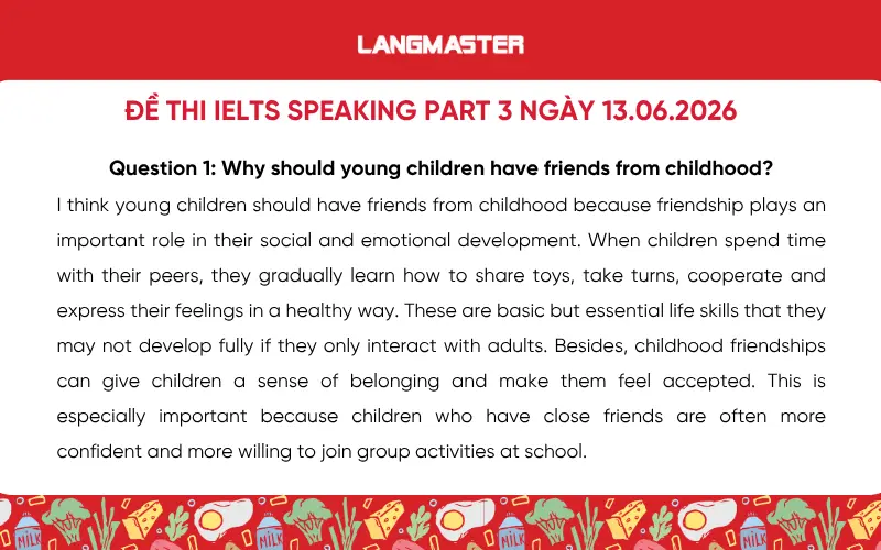 Đề thi IELTS Speaking Part 3 ngày 13.06.2026