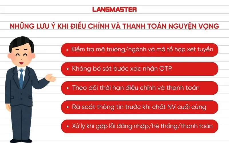 Những lưu ý quan trọng khi điều chỉnh và thanh toán nguyện vọng