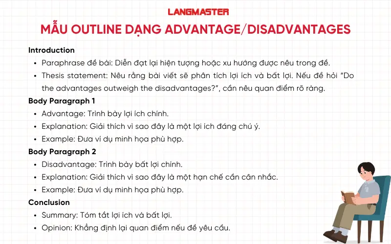 Outline chung cho dạng advantages/disadvantages essay IELTS Writing task 2