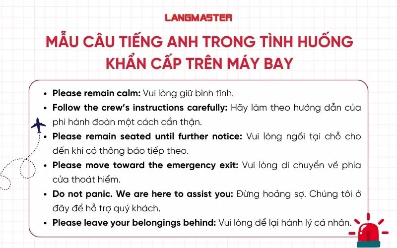 Mẫu câu tiếng Anh trong tình huống khẩn cấp trên máy bay