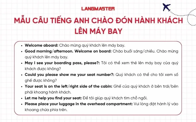 Mẫu câu tiếng Anh chào đón hành khách lên máy bay