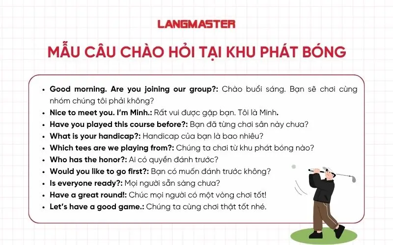Mẫu câu Chào hỏi tại khu phát bóng