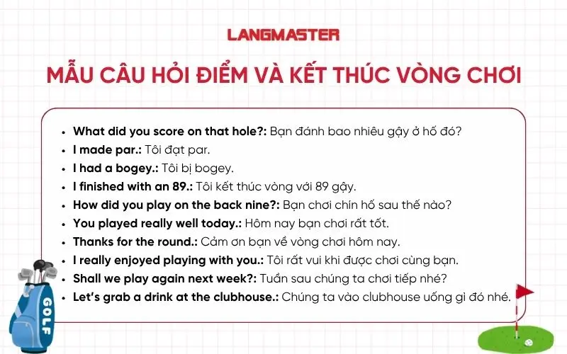 mẫu câu Hỏi điểm và kết thúc vòng chơi
