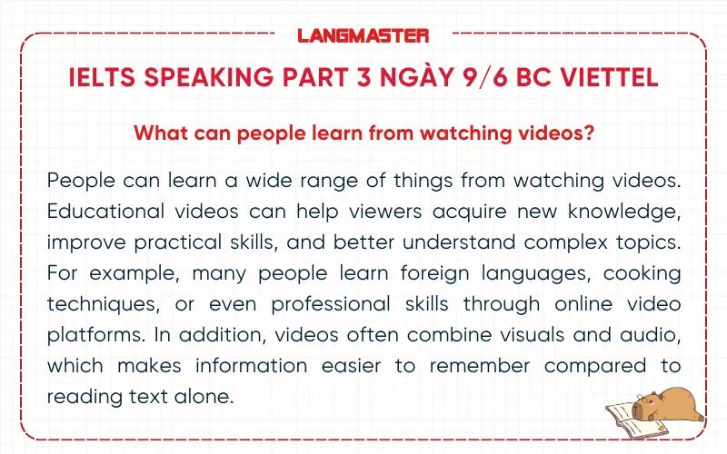 Đề thi IELTS Speaking part3 ngày 9/6