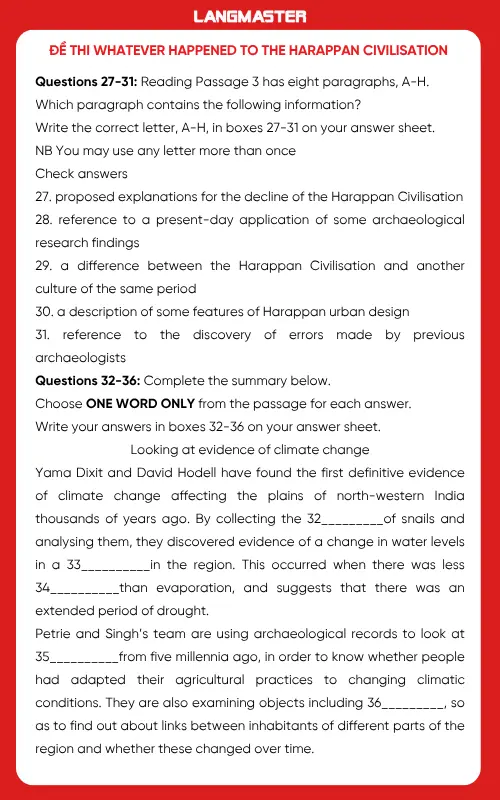 Đề thi whatever happened to the Harappan civilisation