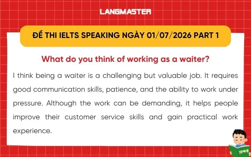 Đề thi IELTS Speaking ngày 01/07/2026 part 1